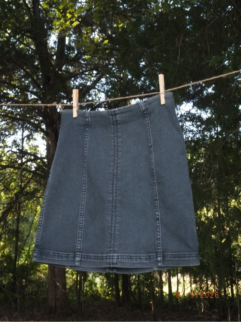 Free People Blue/Gray Denim A-Line Panel Skirt w Stretch